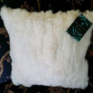 New Genuine Real White Rabbit Fur Pillow w/Insert